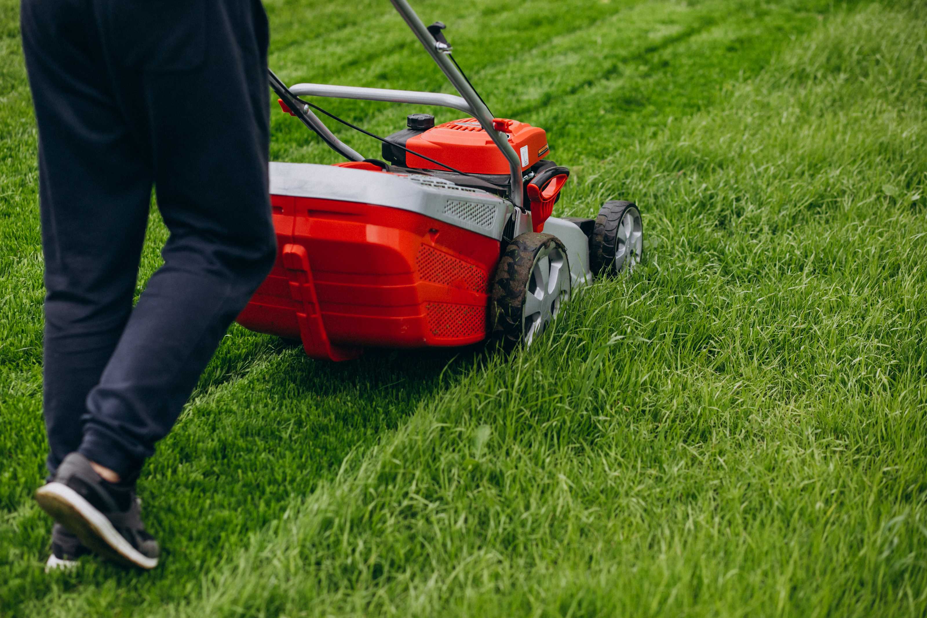 mowing grass